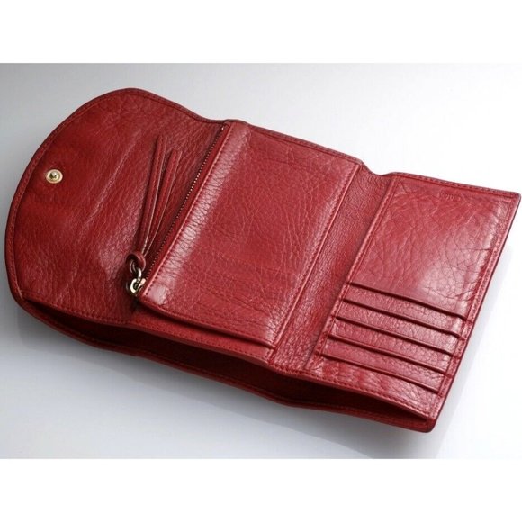 Chloe Ribbon Genuine Leather Trifold Wallet Red - Picture 8 of 11